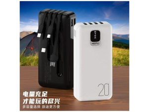 Hepu Powerbank Smartphone 22.5W 20000 MAh Avec 4 Cable Integre -BLANC